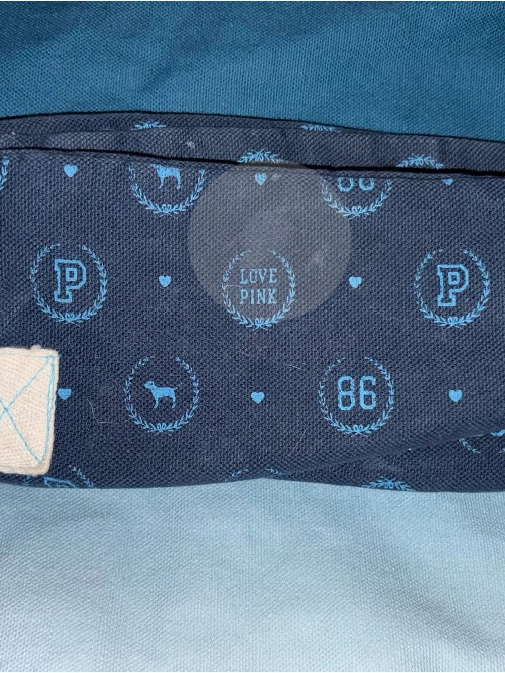 PINK Victoria's Secret Navy Blue and White Crest Cosmetic Pouch